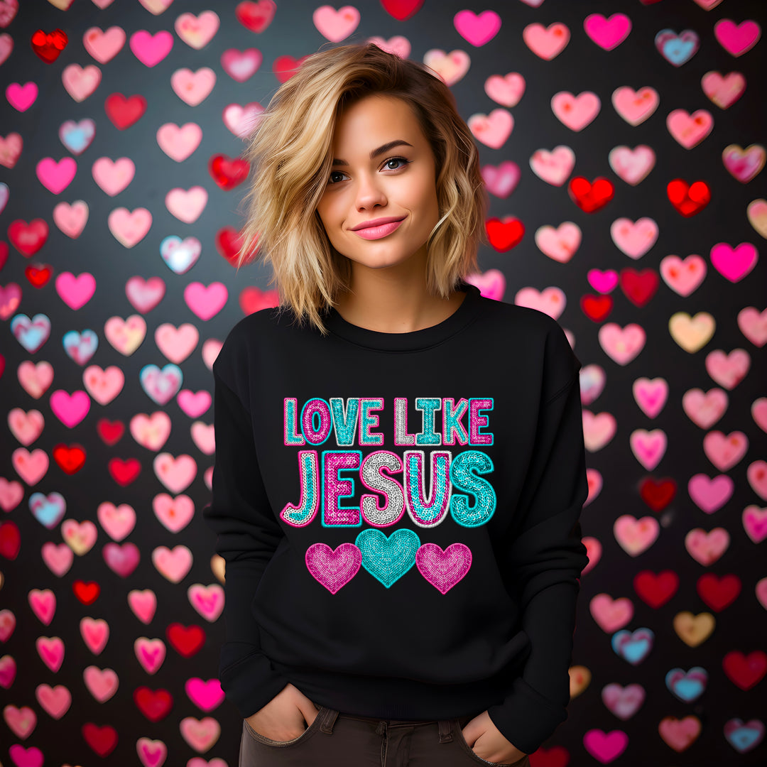 Love Like Jesus Faux Glitter DTF Print