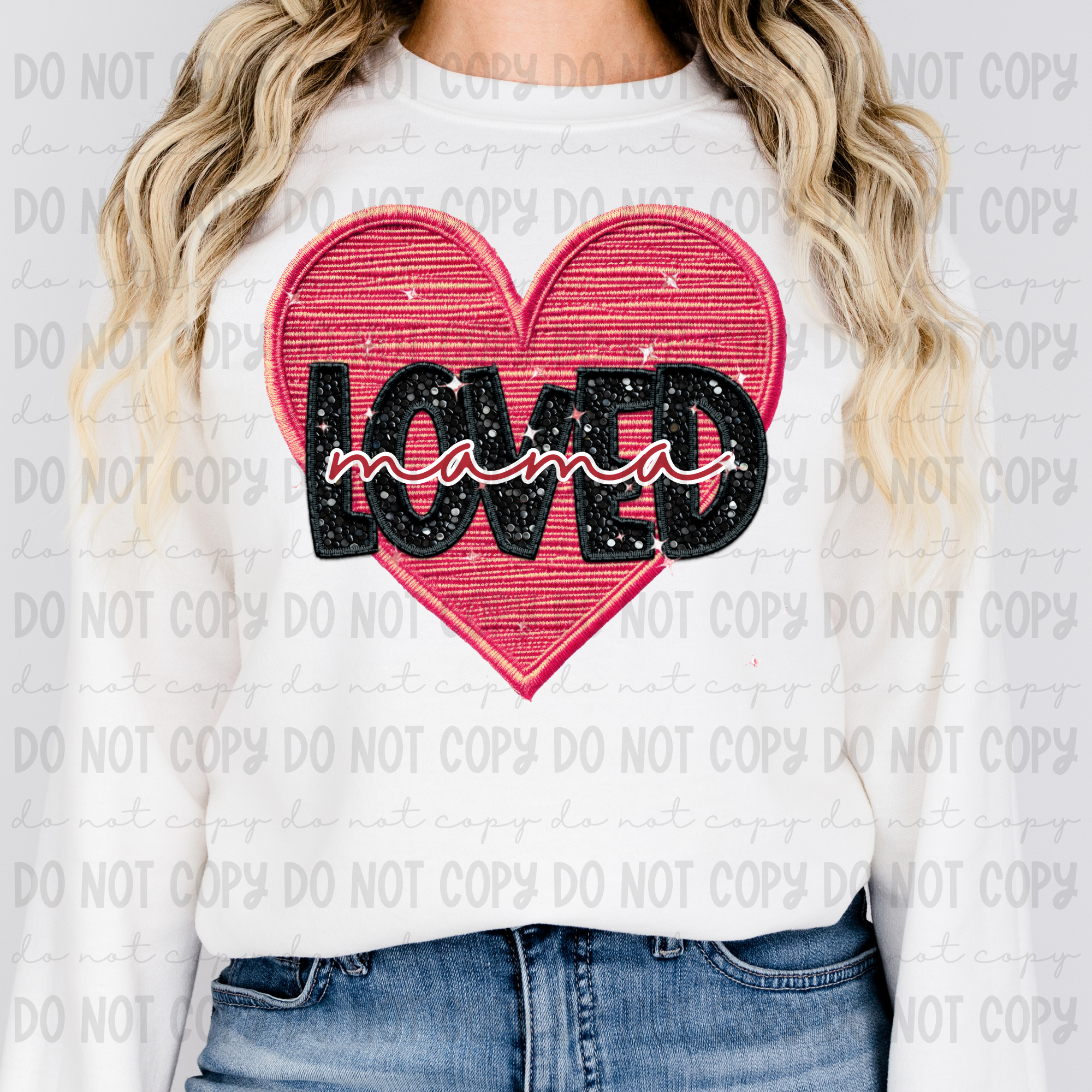 Loved Mama and Mini Faux Embroidery Heart DTF Print