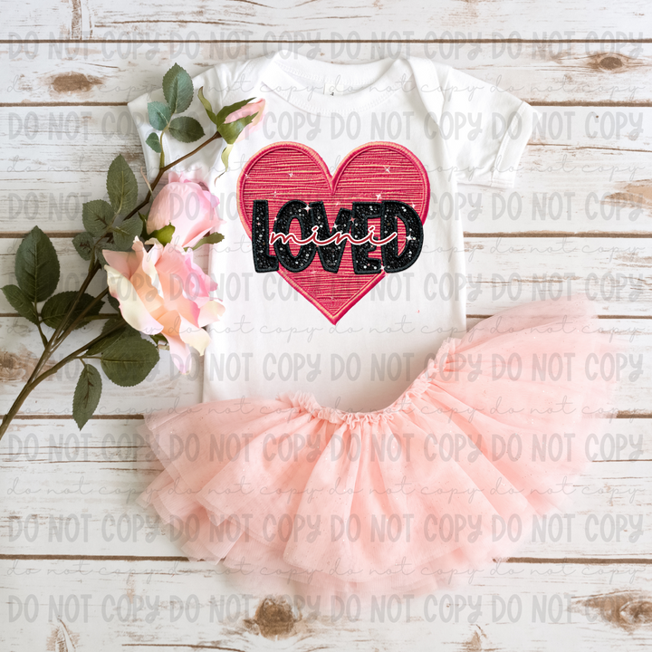 Loved Mama and Mini Faux Embroidery Heart DTF Print