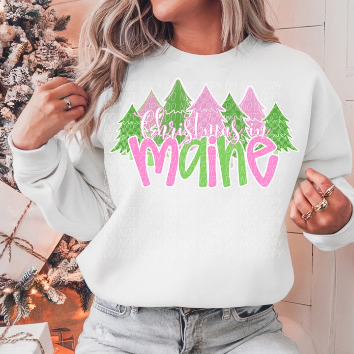 Pink and Green Christmas In States DTF Print