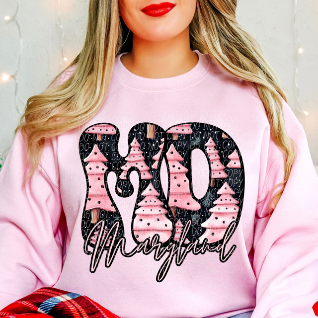 Pink Christmas States DTF Print