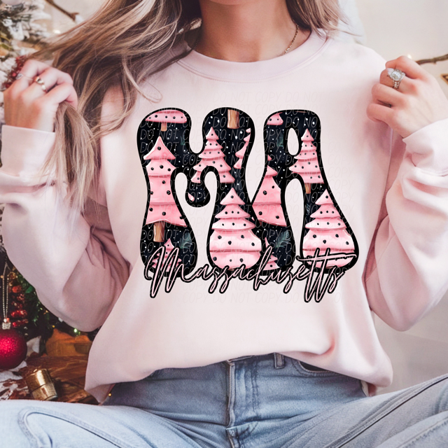 Pink Christmas States DTF Print