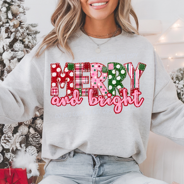 Merry and Bright Red and Pink DTF Print