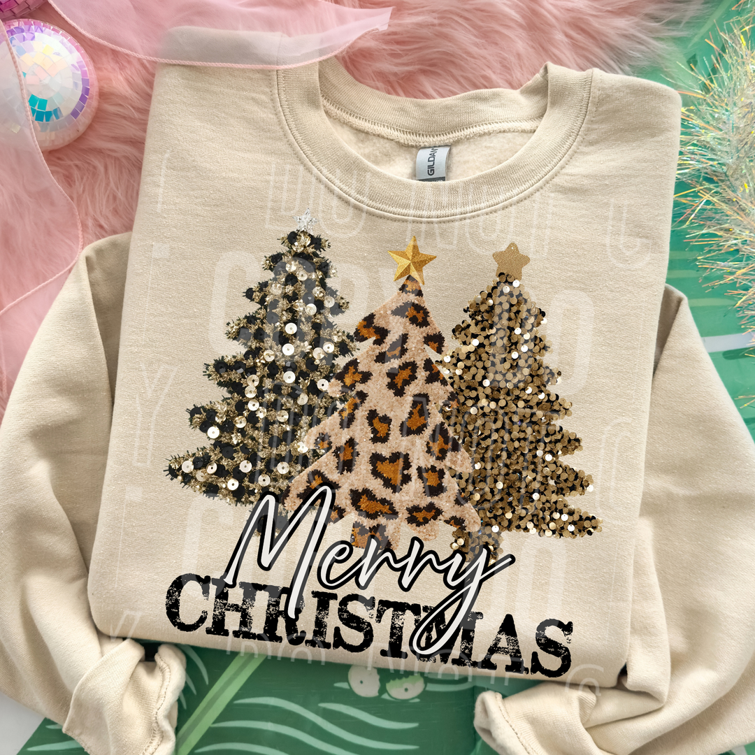 Merry Christmas Leopard Tree DTF Print