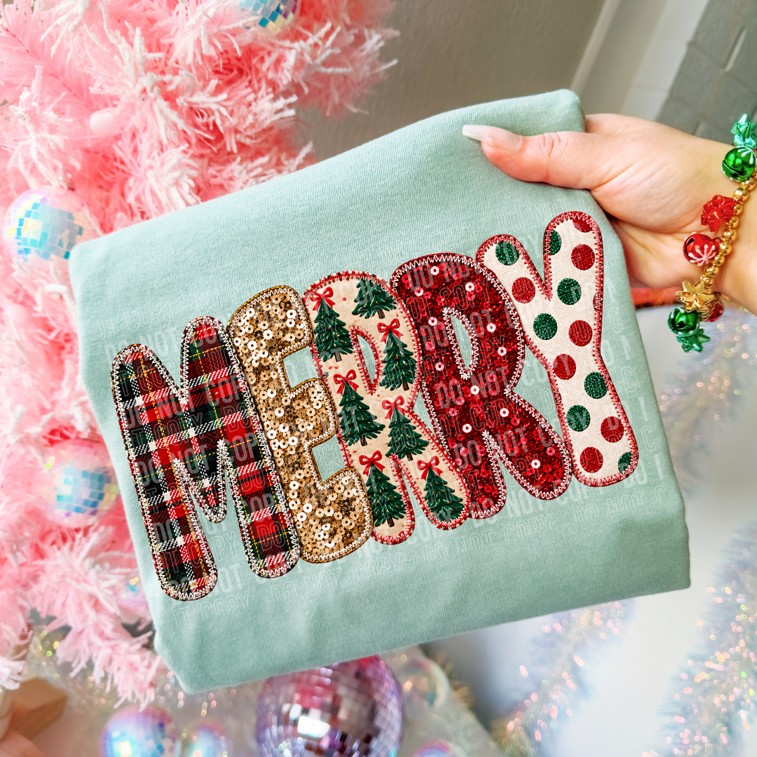 Merry Faux Sequin Christmas DTF Print