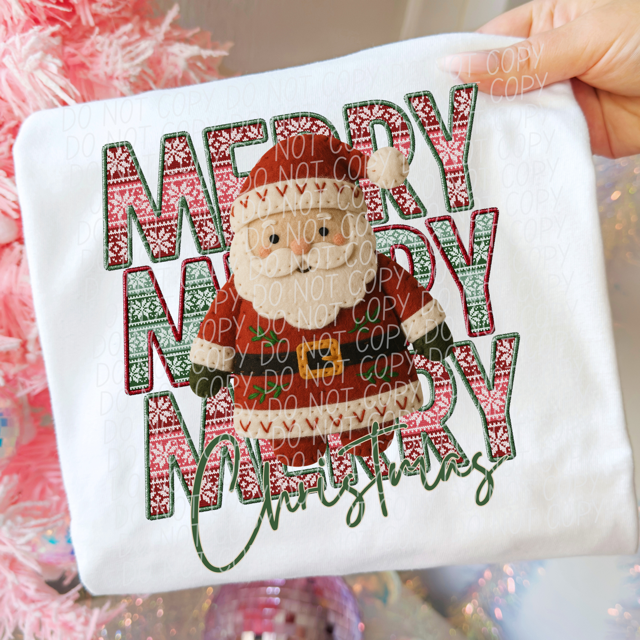 Merry Christmas Faux Felt Full Santa DTF Print