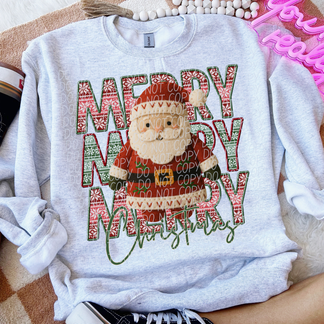 Merry Christmas Faux Felt Full Santa DTF Print