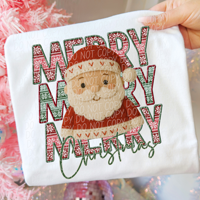 Merry Christmas Faux Felt Santa DTF Print