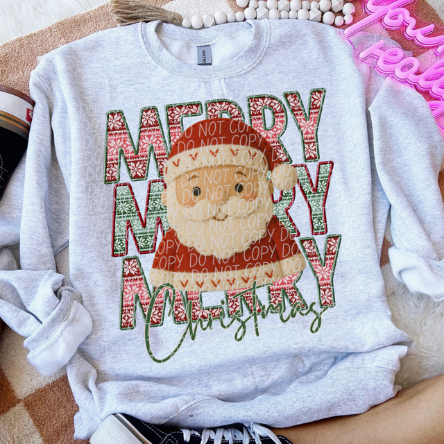 Merry Christmas Faux Felt Santa DTF Print