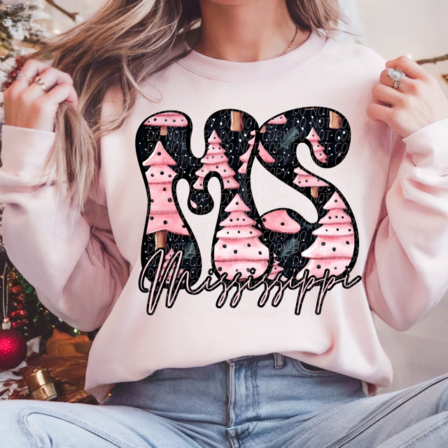 Pink Christmas States DTF Print