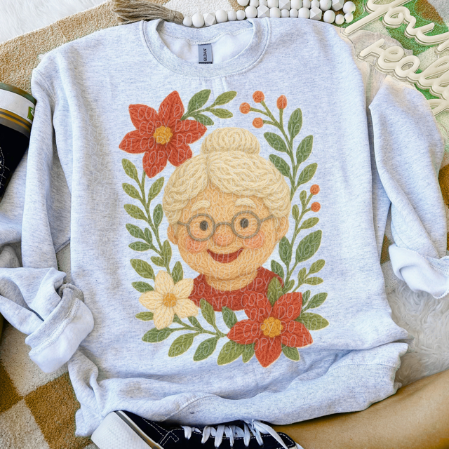 Faux Yarn Mrs Claus Flowers DTF Print