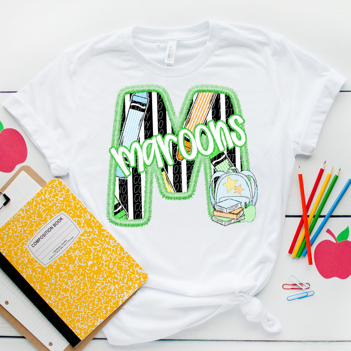 Green Letter Back to School Mascots Youth DTF Print