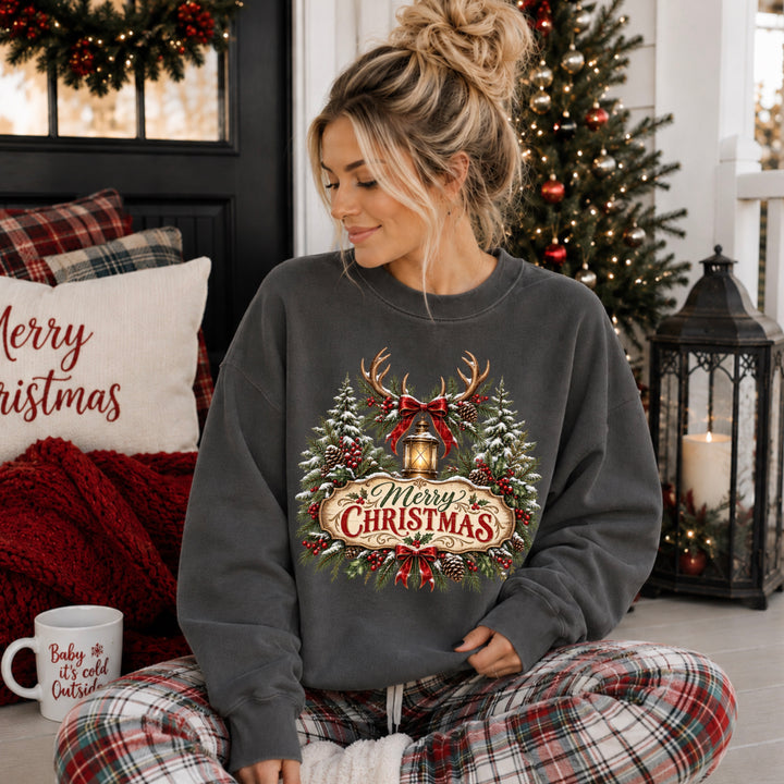 Merry Christmas Antler Wreath DTF Print