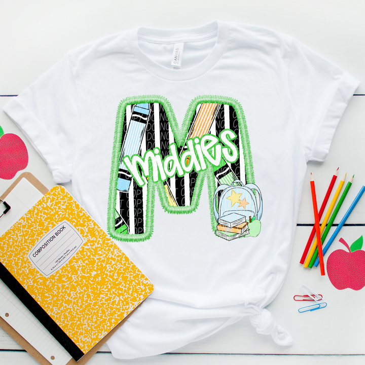 Green Letter Back to School Mascots Youth DTF Print