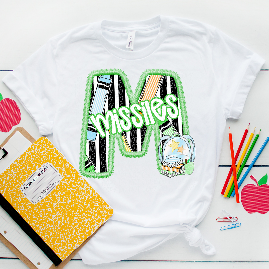 Green Letter Back to School Mascots Youth DTF Print