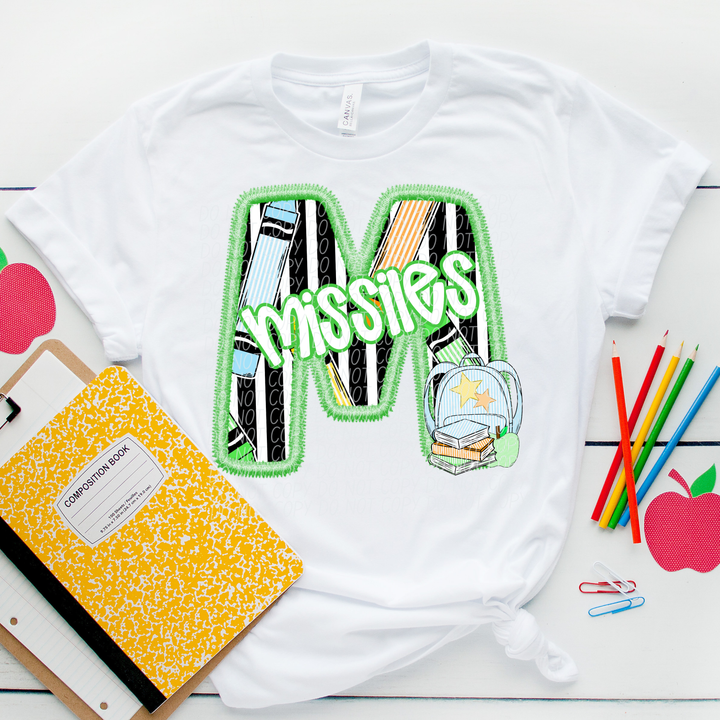 Green Letter Back to School Mascots Youth DTF Print