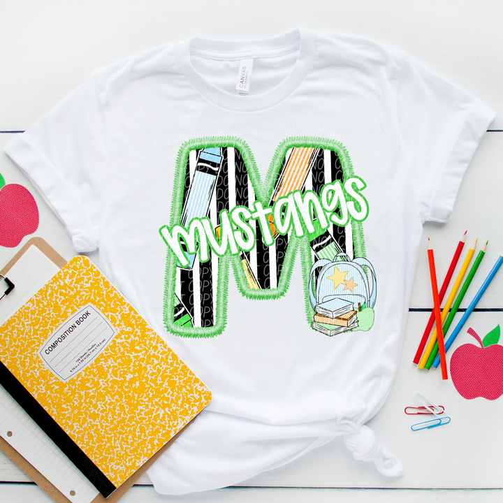 Green Letter Back to School Mascots Youth DTF Print