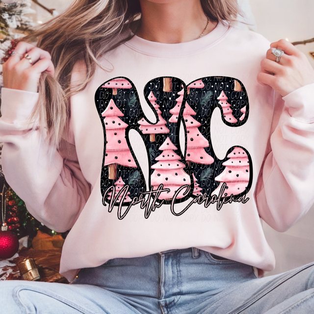 Pink Christmas States DTF Print