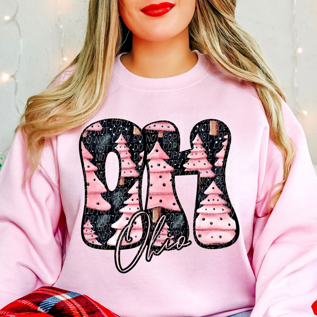 Pink Christmas States DTF Print