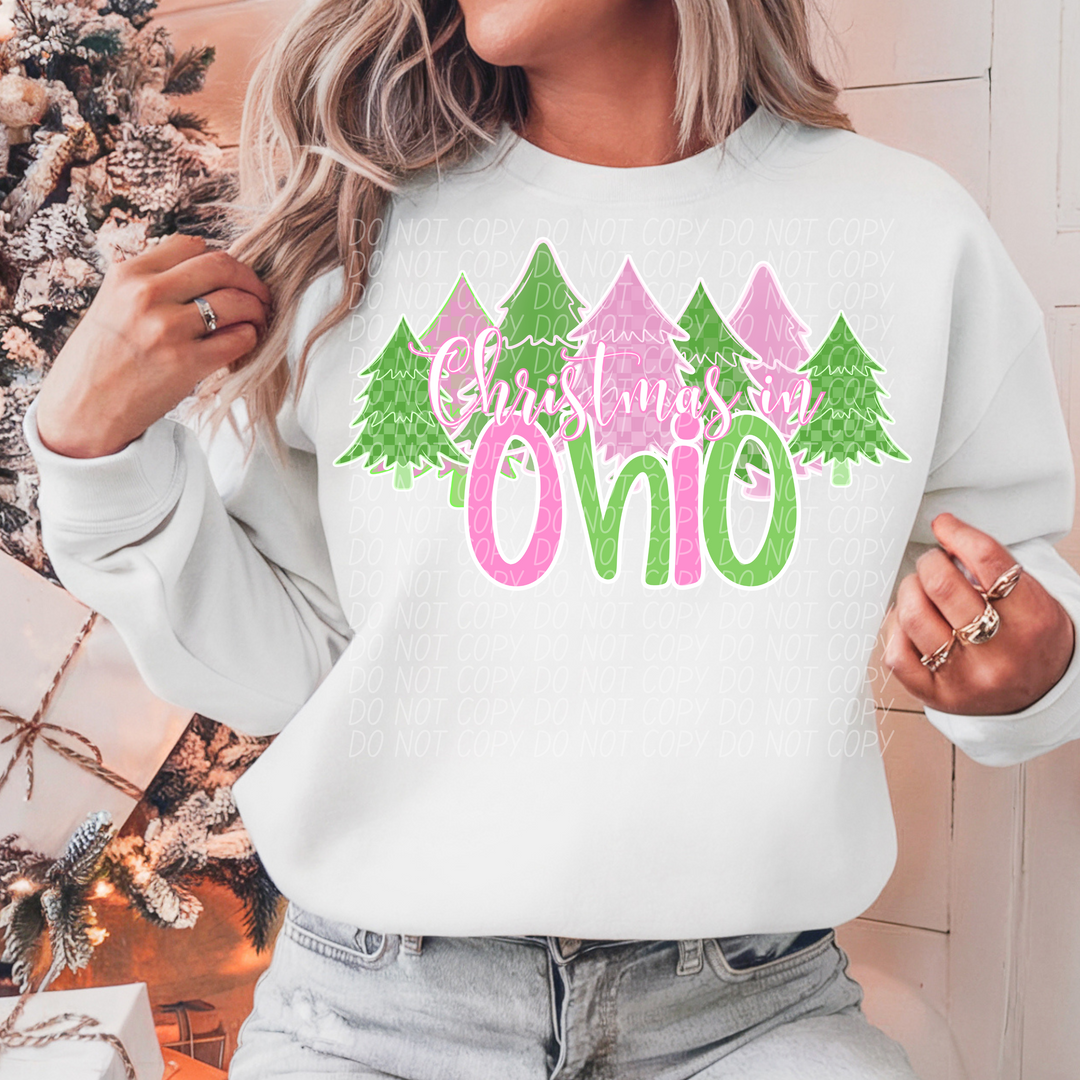 Pink and Green Christmas In States DTF Print