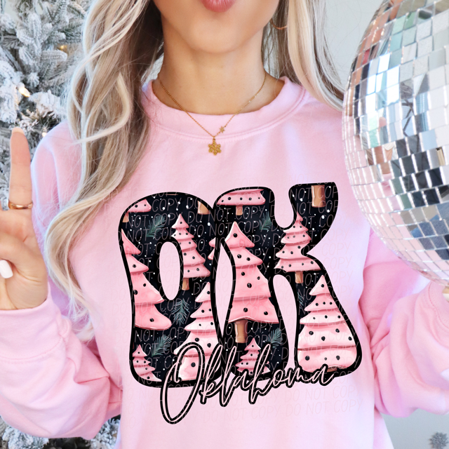 Pink Christmas States DTF Print