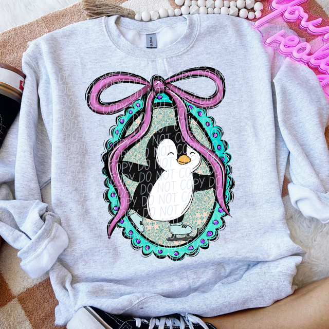 Penguin Frame Oval DTF Print