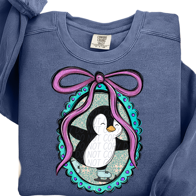 Penguin Frame Oval DTF Print