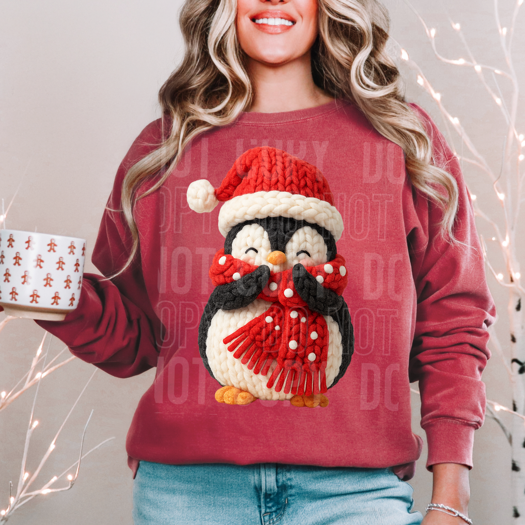Penguin Winter Faux Yarn DTF Print