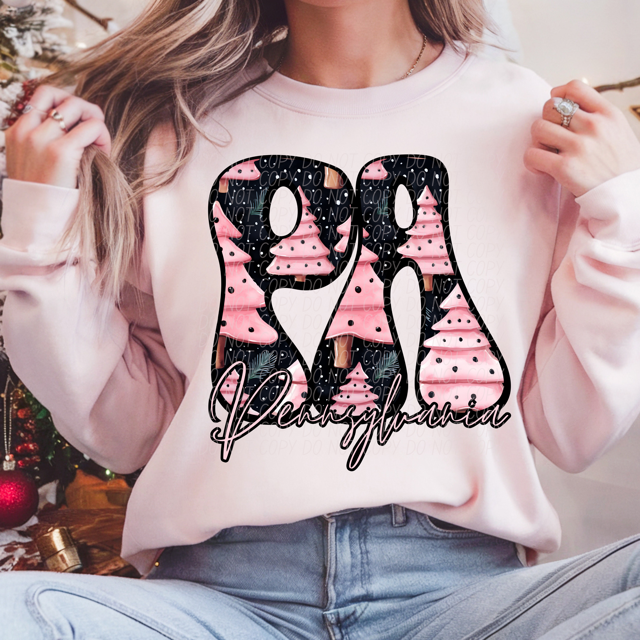 Pink Christmas States DTF Print