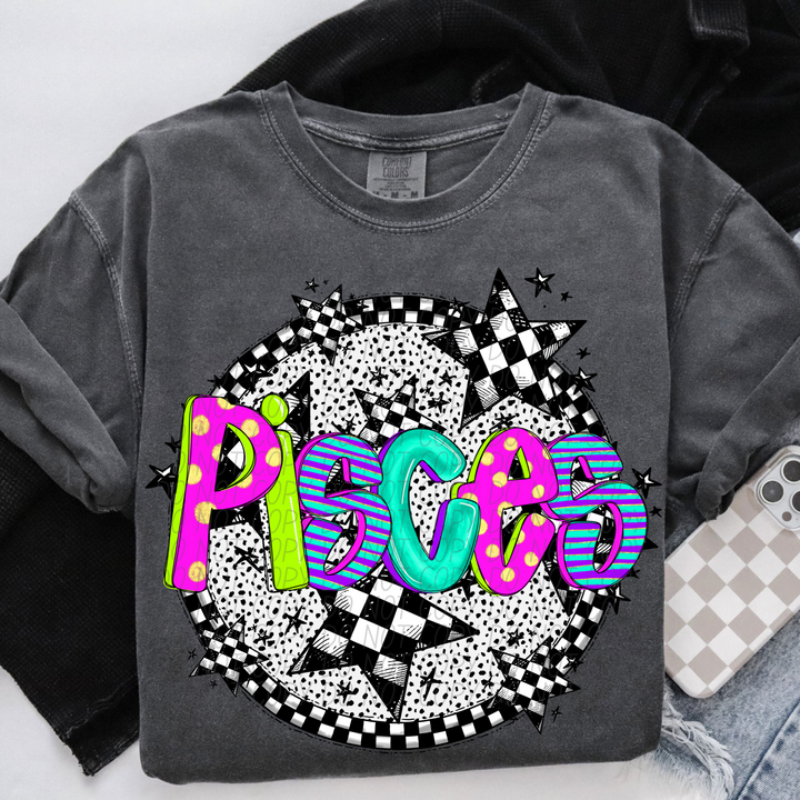 Horoscope Neon Checker DTF Print