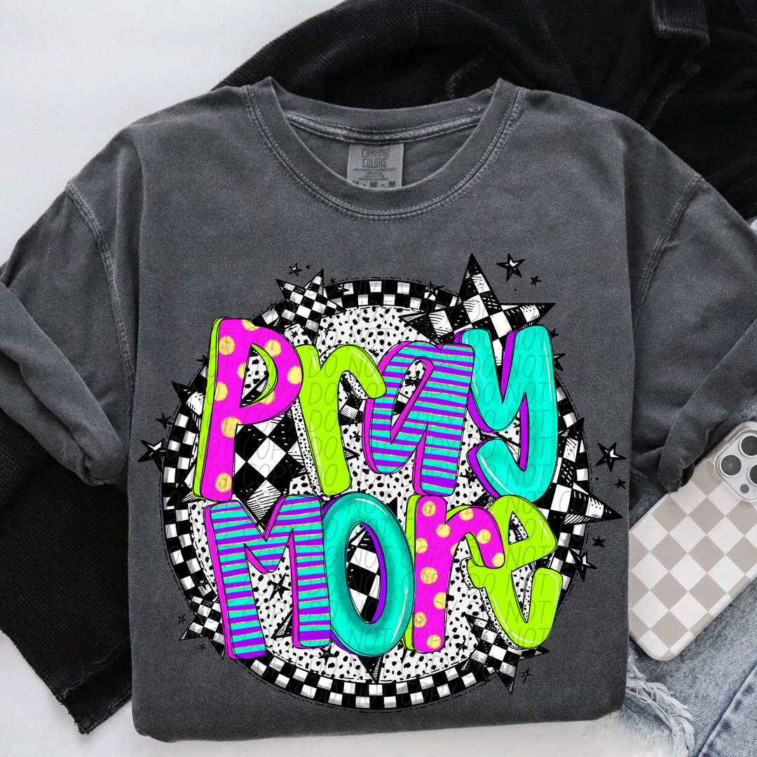 Pray More Neon Checker DTF Print