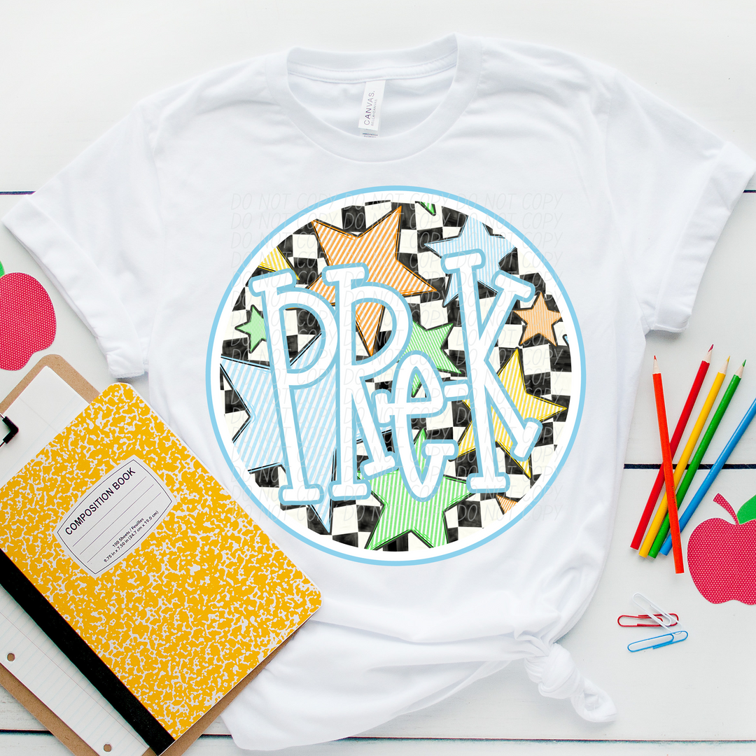 Back To School Stars Blue - Grade Levels DTF Print