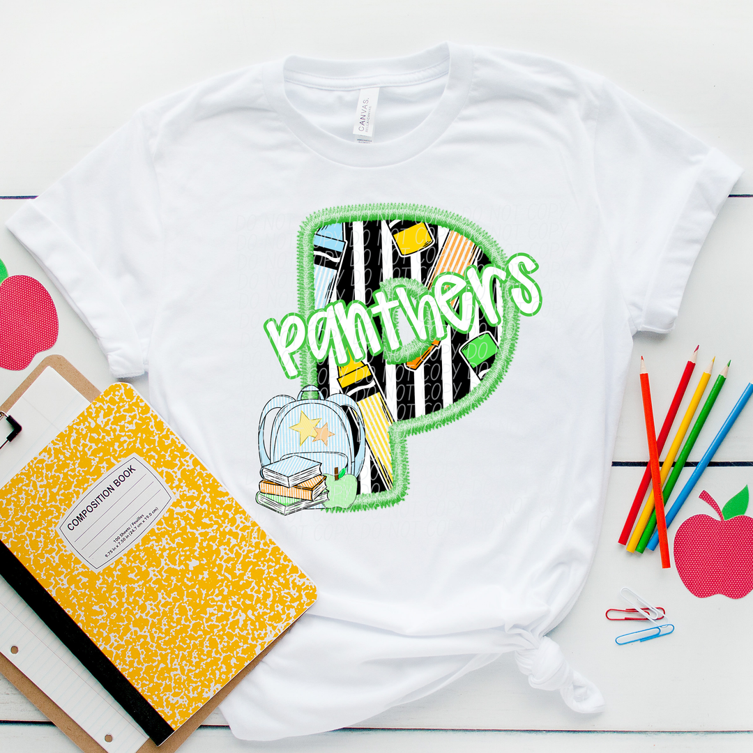 Green Letter Back to School Mascots Youth DTF Print