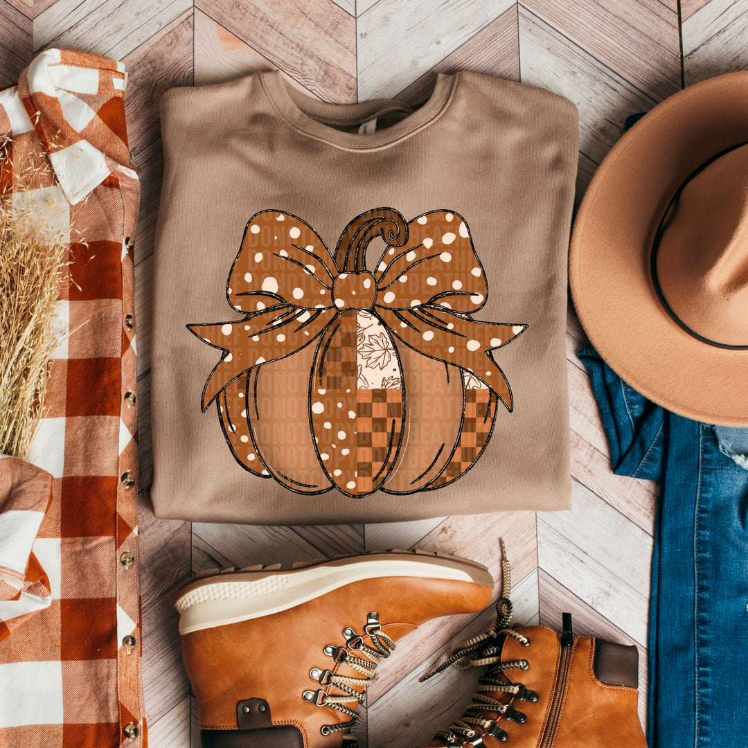 Patchwork Pumpkin Bow DTF Print