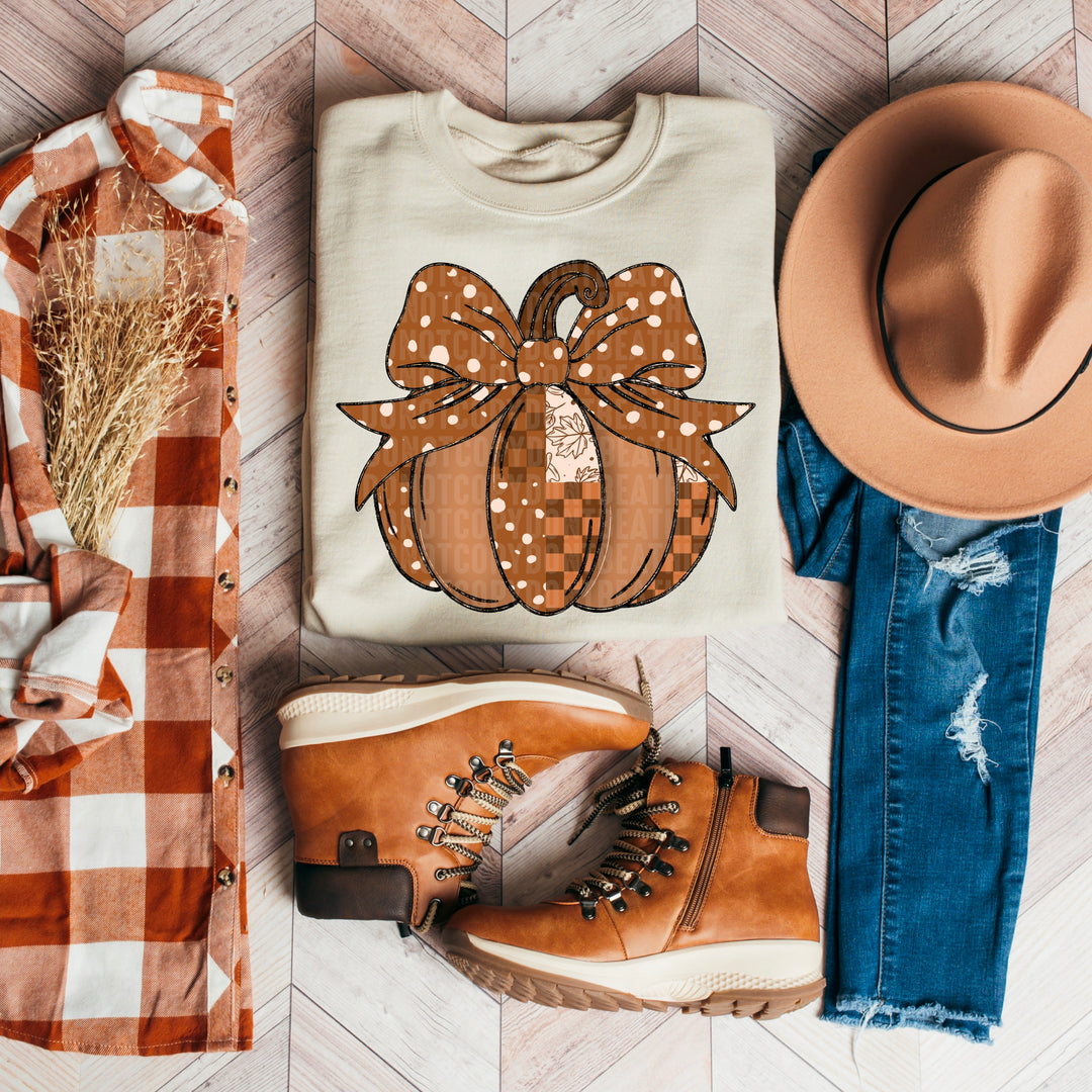 Patchwork Pumpkin Bow DTF Print