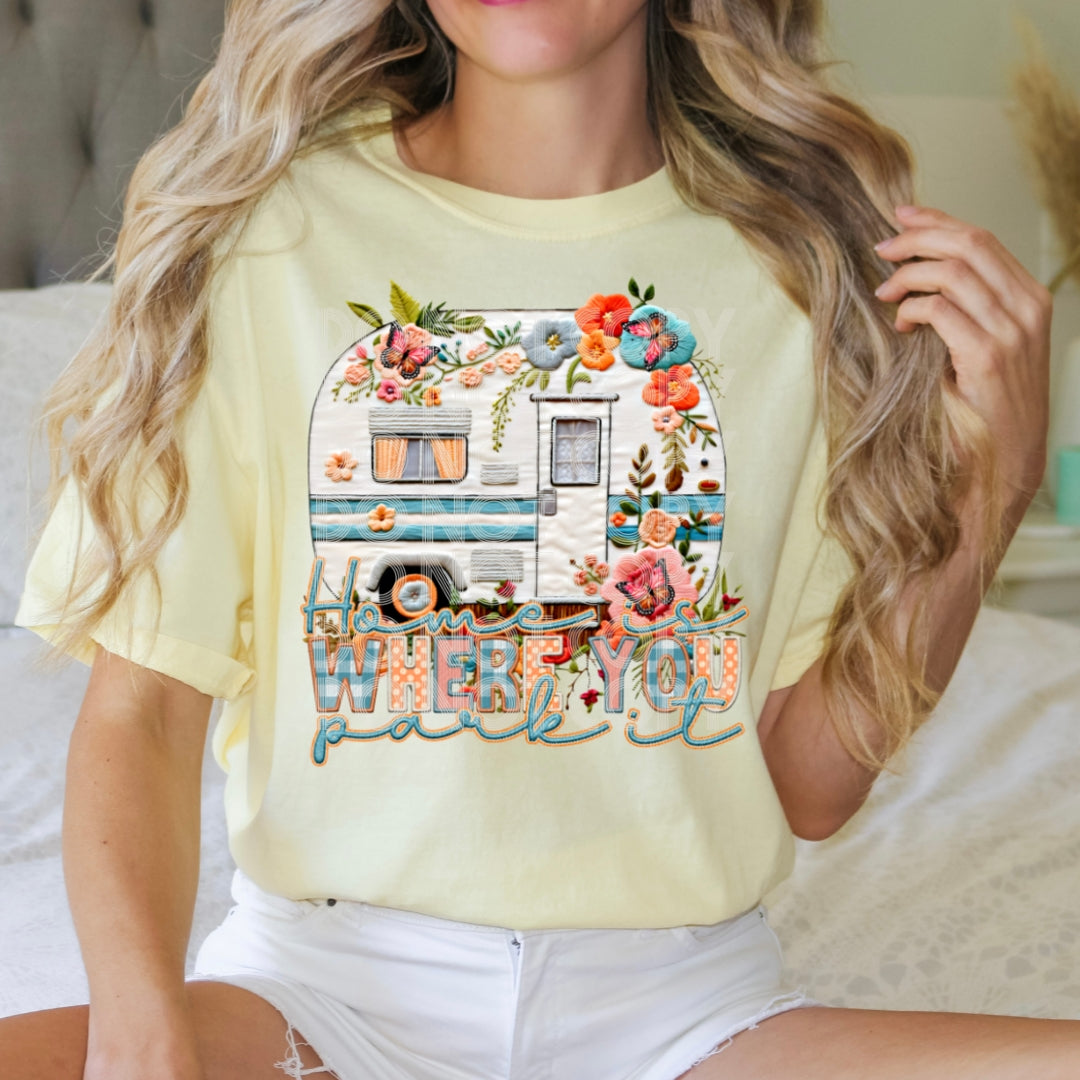 Home is Where You Park it Faux Embroidery DTF Print