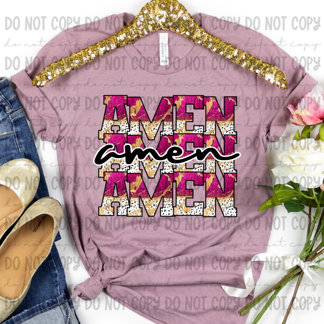 Pink Glitter Amen DTF Print