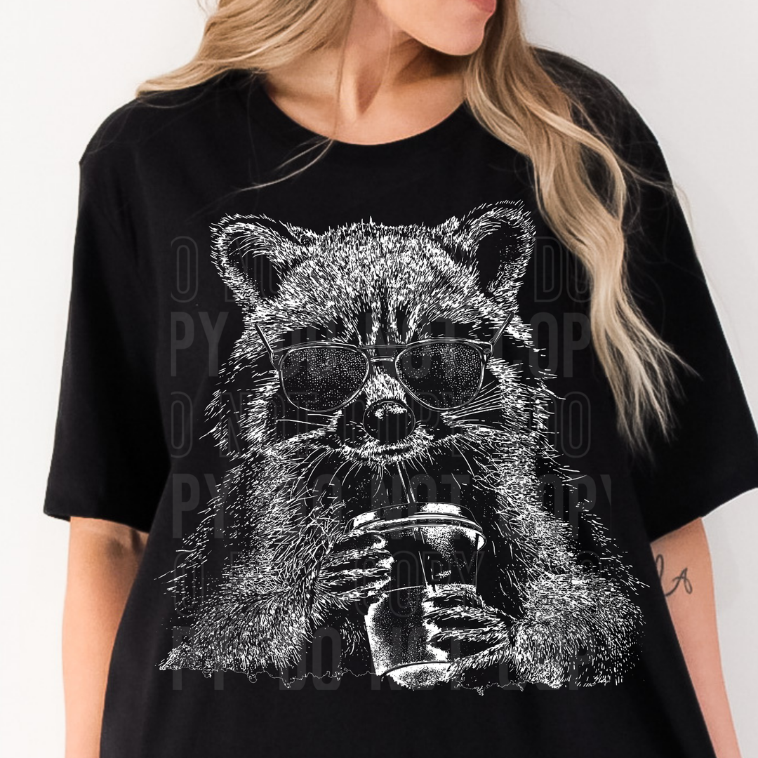 Raccoon Drink Sketch DTF Print