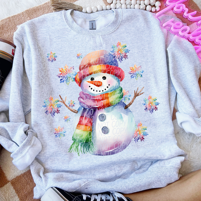 Rainbow Snowman DTF Print