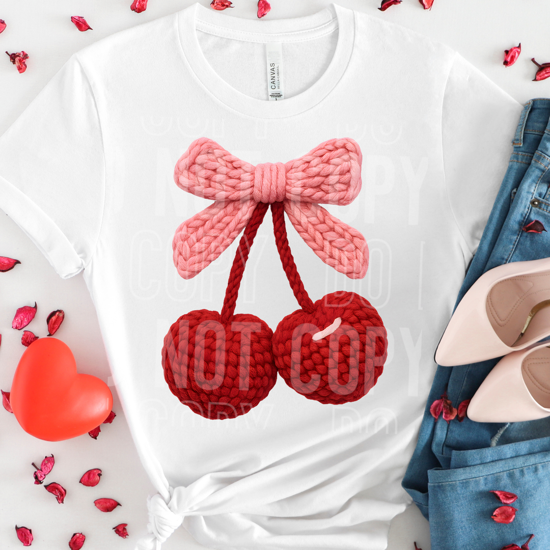 Red Cherry With Bow DTF Print