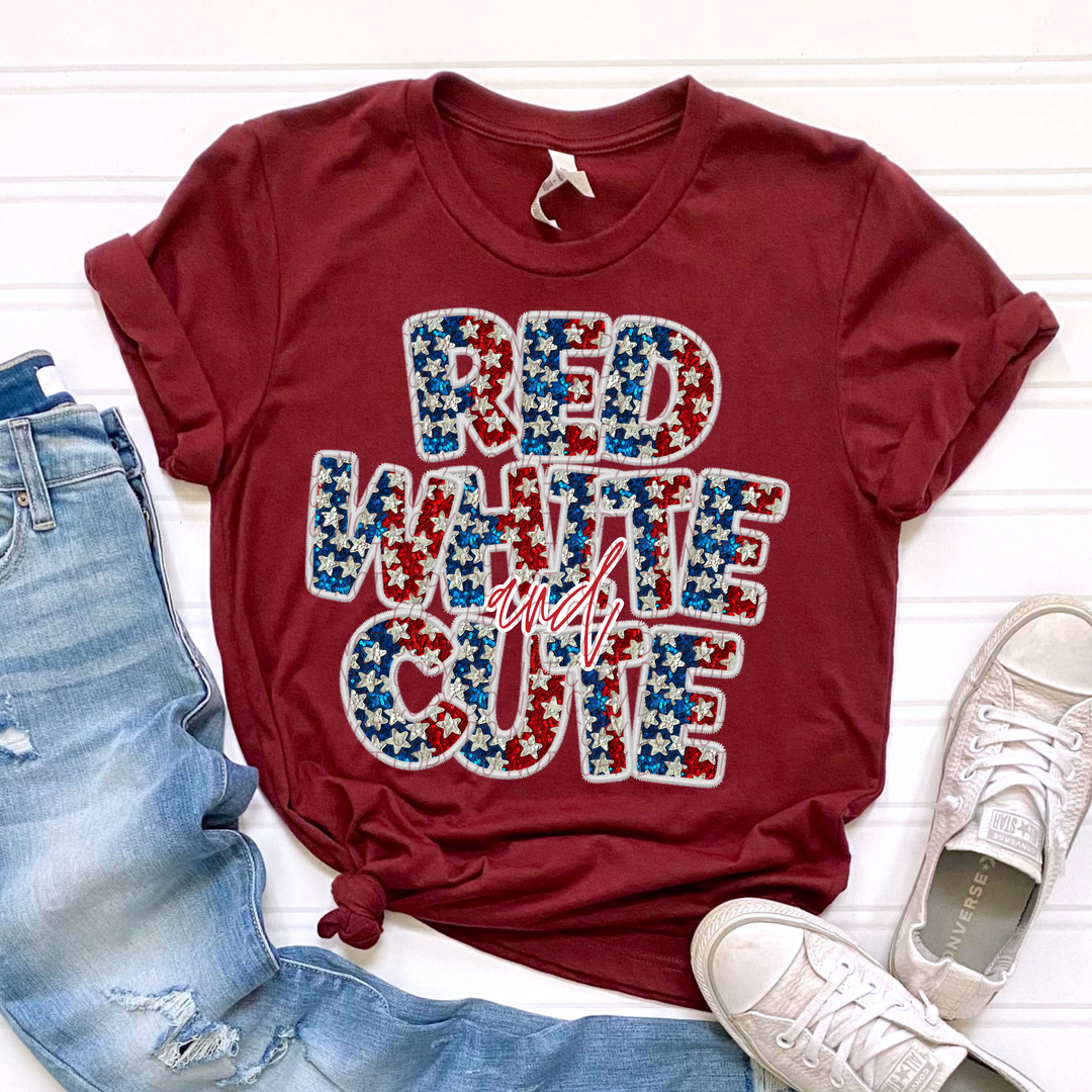 Red White and Cute Glitter Stars DTF Print