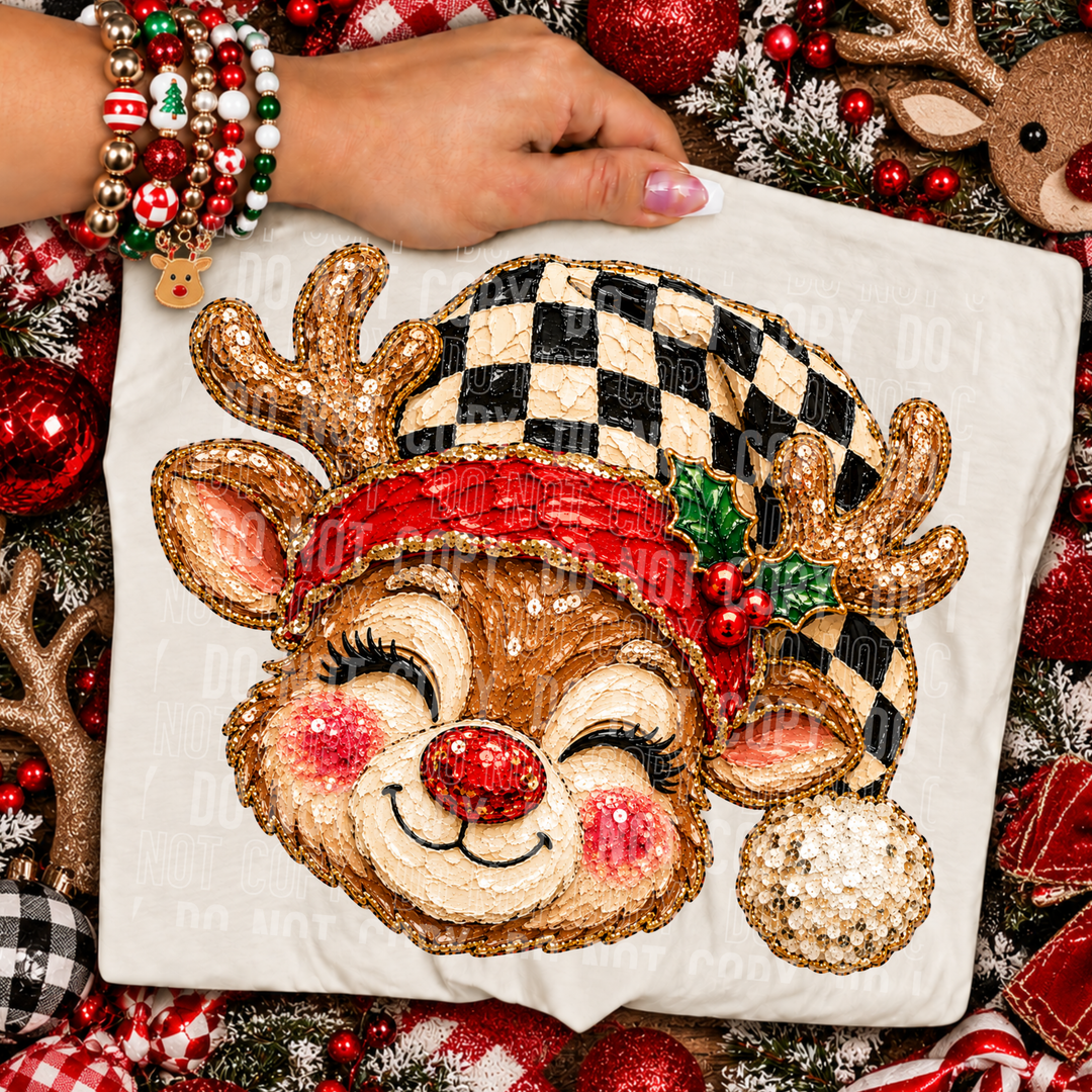 Reindeer Faux Painted Christmas DTF Print