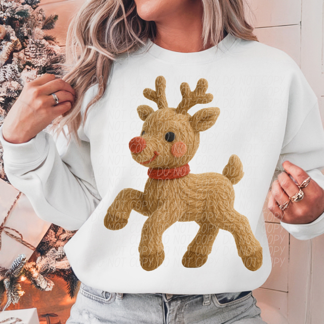 Faux Cable Knit Rudolph DTF Print