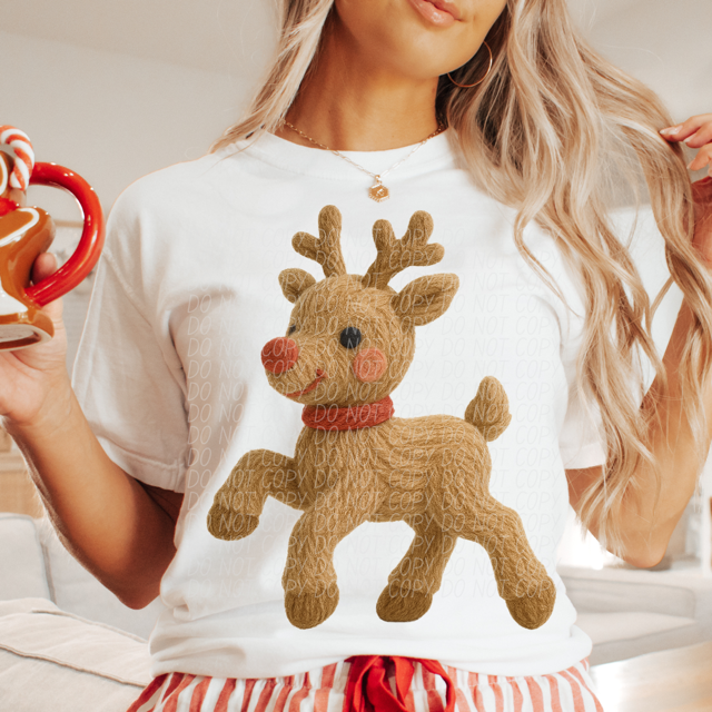 Faux Cable Knit Rudolph DTF Print