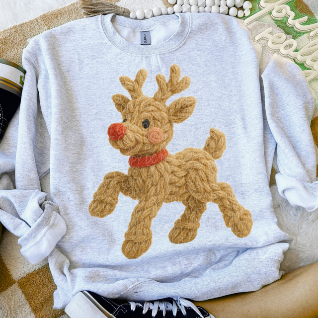 Faux Yarn Woven Rudolph DTF Print