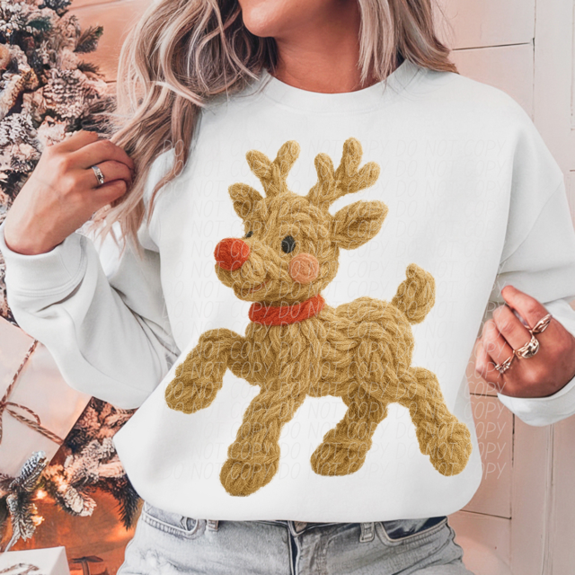 Faux Yarn Woven Rudolph DTF Print