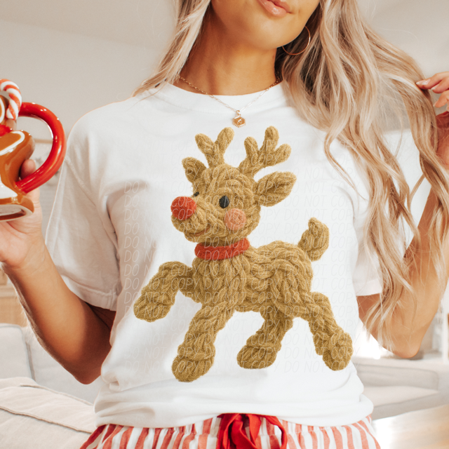 Faux Yarn Woven Rudolph DTF Print