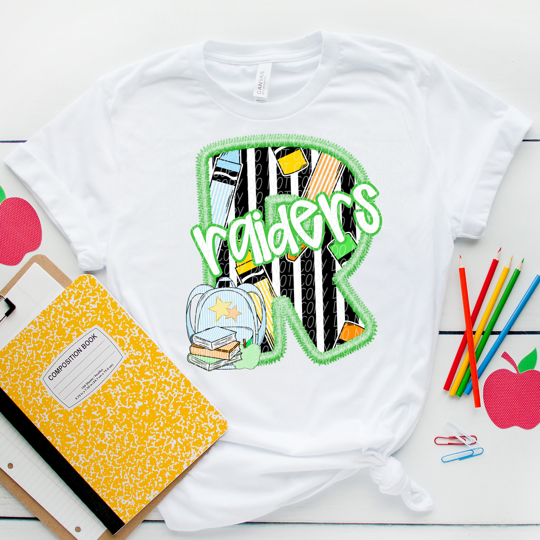 Green Letter Back to School Mascots Youth DTF Print