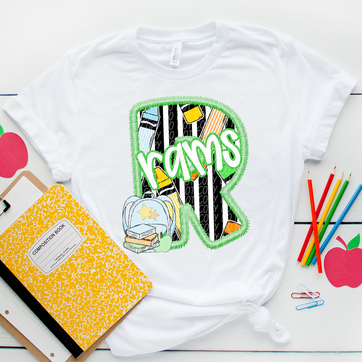 Green Letter Back to School Mascots Youth DTF Print