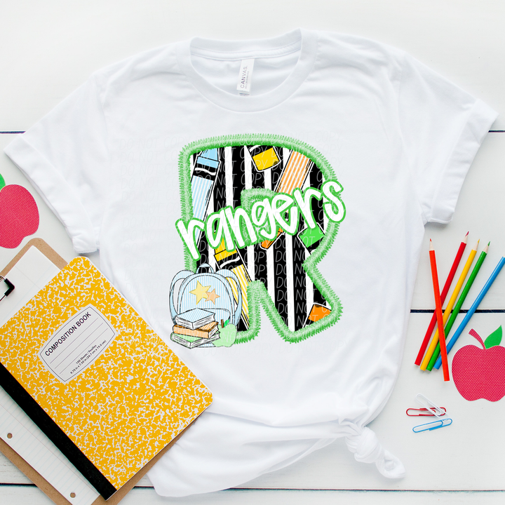 Green Letter Back to School Mascots Youth DTF Print